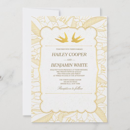 Invitation de mariage Gold Flora Bliss (Devant)