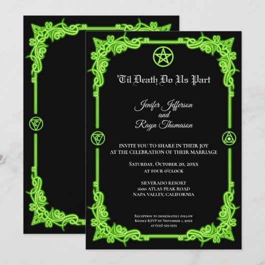 Invitation de mariage gothique à lueur verte ensor (Devant / Derrière)