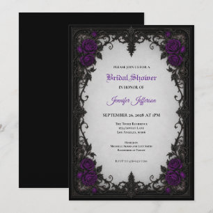 Invitation de mariage gothique aux roses violettes