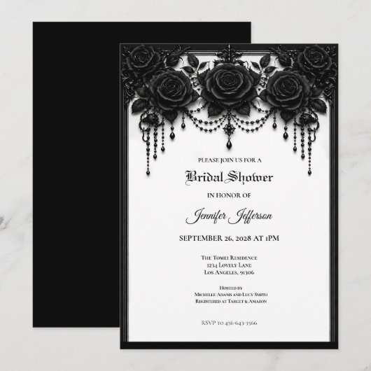 Invitation de mariage gothique Black Roses (Devant / Derrière)