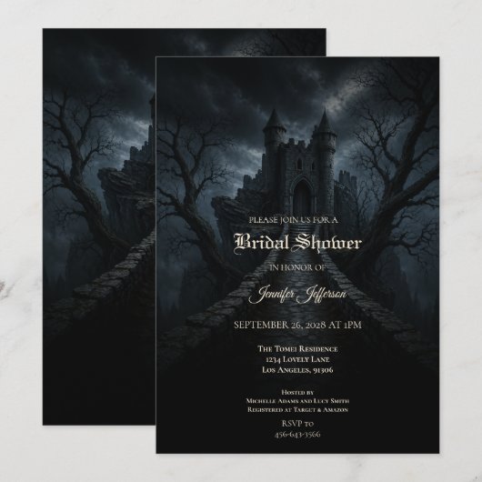 Invitation de mariage gothique de château pour Hal (Devant / Derrière)