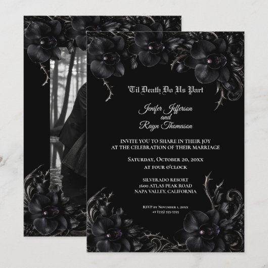 Invitation de mariage gothique élégante à l'orchid (Devant / Derrière)