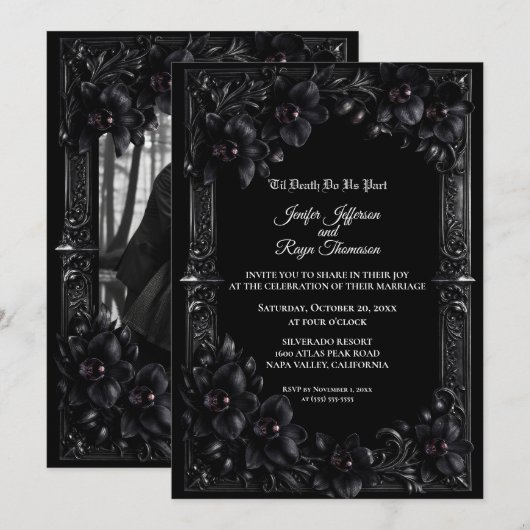Invitation de mariage gothique élégante à l'orchid (Devant / Derrière)