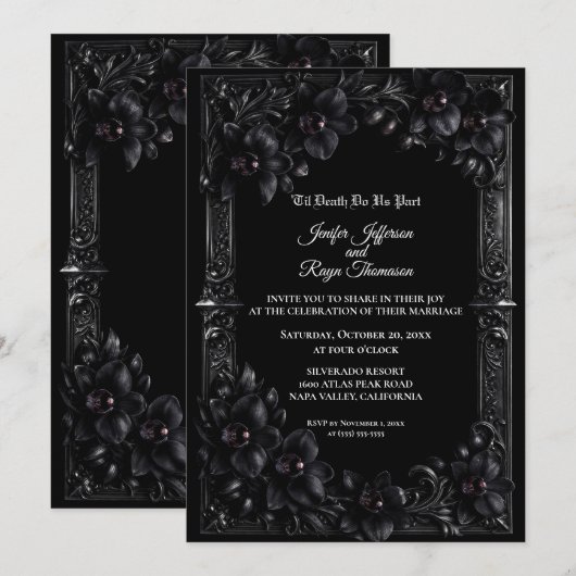 Invitation de mariage gothique élégante à l'orchid (Devant / Derrière)