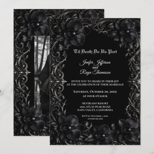 Invitation de mariage gothique élégante à l'orchid (Devant / Derrière)