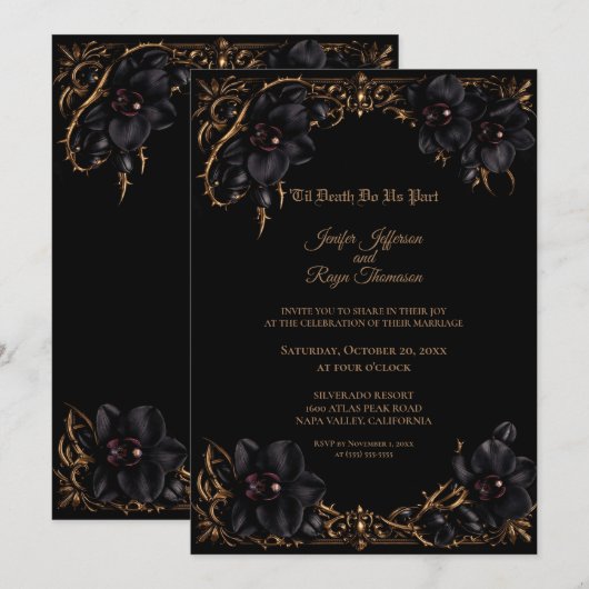 Invitation de mariage gothique élégante à orchidée (Devant / Derrière)