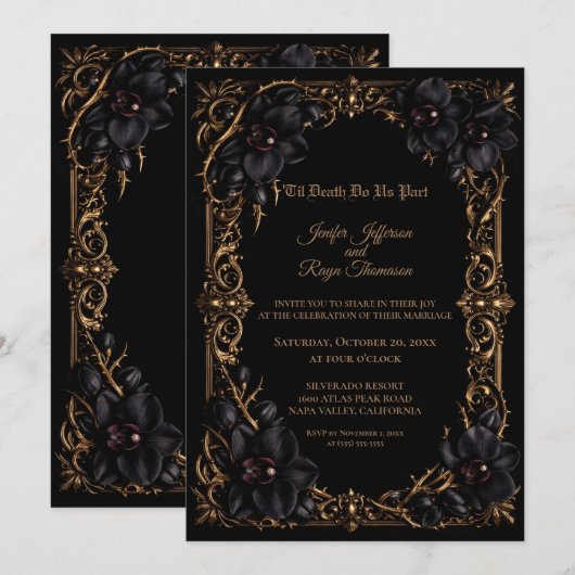 Invitation de mariage gothique élégante à orchidée (Devant / Derrière)