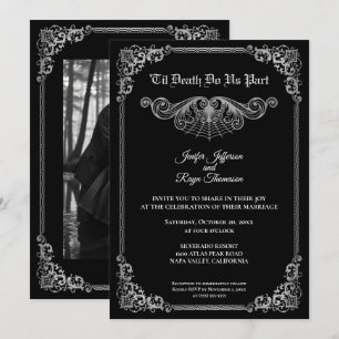 Invitation de mariage gothique élégante noir et bl