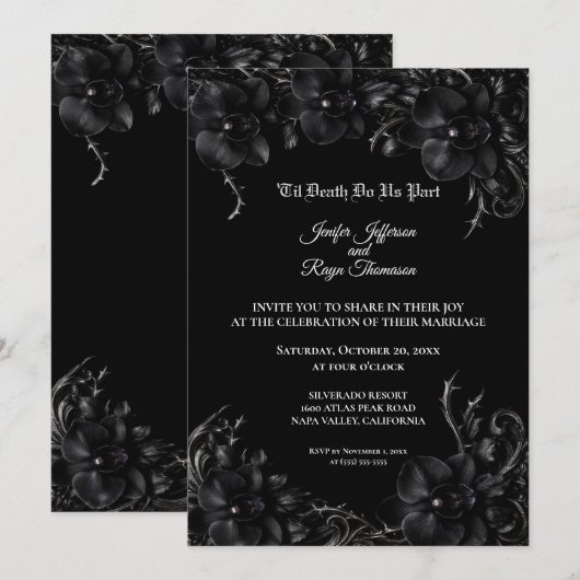 Invitation de mariage gothique élégante orchidée n (Devant / Derrière)