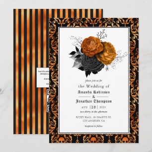 Invitation de mariage gothique florale noire et or