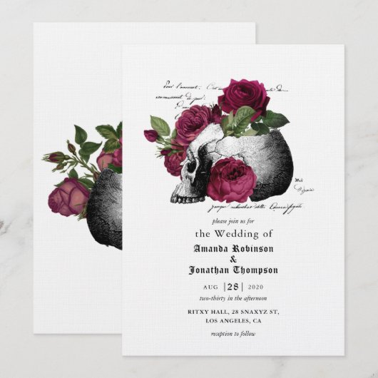 Invitation de mariage gothique Halloween crâne flo (Devant / Derrière)