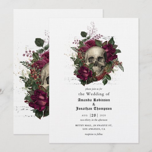 Invitation de mariage gothique Halloween Fleur de (Devant / Derrière)