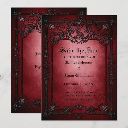 Invitation de mariage gothique Halloween pour anno (Devant / Derrière)