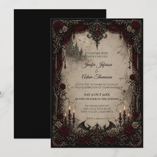 Invitation de mariage gothique Halloween Vampire (Devant / Derrière)