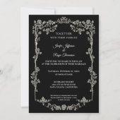 Invitation de mariage gothique noir et blanc éléga (Devant)