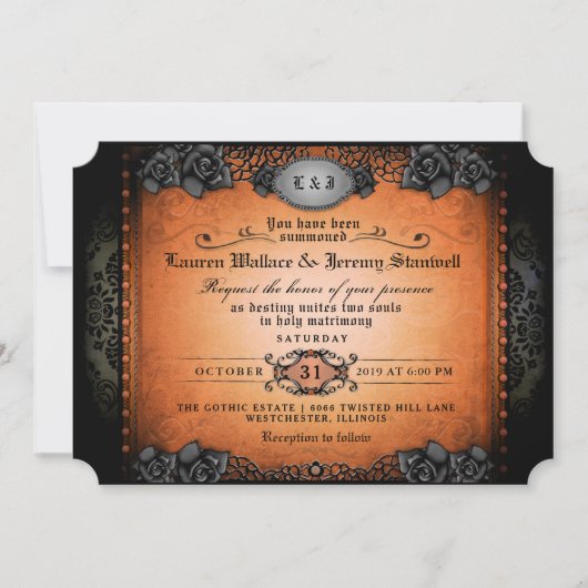 Invitation de mariage gothique Rose orange d'Hallo (Devant)