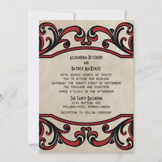 Invitation de mariage gothique rouge (Devant)