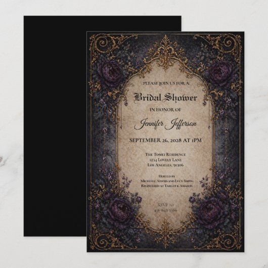 Invitation de mariage gothique vintage (Devant / Derrière)