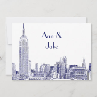 Invitation de mariage gravée 2 Bleu NYC Skyline 01