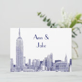 Invitation de mariage gravée 2 Bleu NYC Skyline 01 (Debout devant)