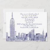 Invitation de mariage gravée 2 Bleu NYC Skyline 01 (Dos)