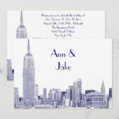 Invitation de mariage gravée 2 Bleu NYC Skyline 01 (Devant / Derrière)