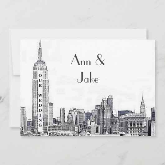Invitation de mariage gravée NYC Skyline 01 (Devant)