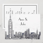 Invitation de mariage gravée NYC Skyline 01 (Devant / Derrière)