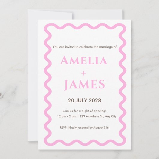 Invitation de mariage gribouillis rose ondulé (Devant)