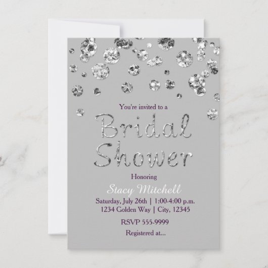 Invitation de mariage gris et argent pailleté (Devant)