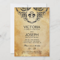 Invitation de mariage Halloween - Crâne et os croi