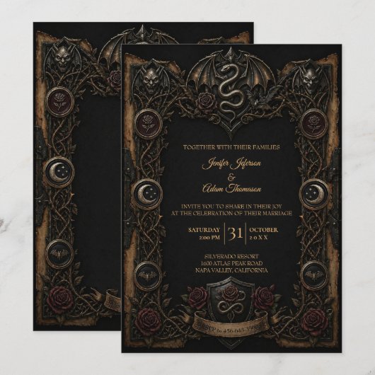 Invitation de mariage Halloween gothique sombre (Devant / Derrière)