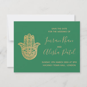 Invitation de mariage Hamsa Henna Or Vert Desi