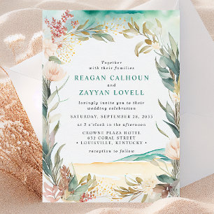 Invitation de mariage herbe de plage florale aquar