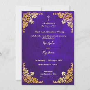 Invitation de mariage hindou bleu royal indien