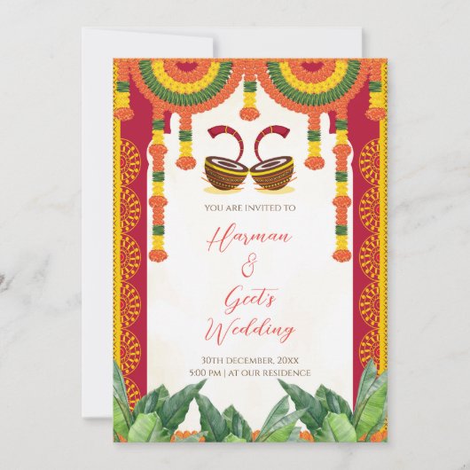 Invitation de mariage hindou | Carte de dhol tambo (Devant)