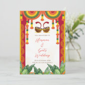 Invitation de mariage hindou | Carte de dhol tambo (Debout devant)