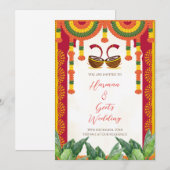 Invitation de mariage hindou | Carte de dhol tambo (Devant / Derrière)