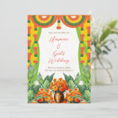 Invitation de mariage hindou | Fleurs de souci à l (Debout devant)
