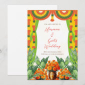 Invitation de mariage hindou | Fleurs de souci à l (Devant / Derrière)