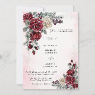 Invitation de mariage hivernal aux roses gelées
