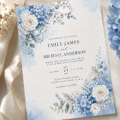 Invitation de mariage Hortensia Bleu