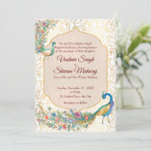 Invitation de mariage indien à motif arabe de paon (Debout devant)