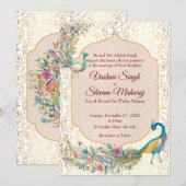 Invitation de mariage indien à motif arabe de paon (Devant / Derrière)