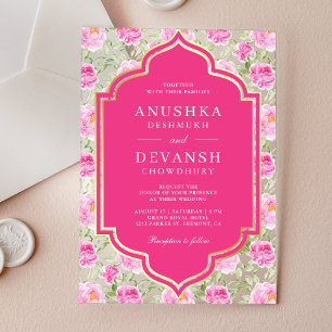 Invitation de mariage indien à motif floral rose R