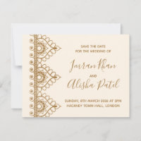 Invitation de mariage indien Desi Henna Cream Gold