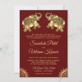 Invitation de mariage indien éléphant ethnique or (Devant)
