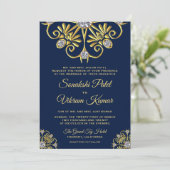 Invitation de mariage indien mandala diamant or bl (Debout devant)