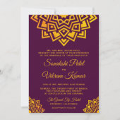 Invitation de mariage indien mandala or prune mode (Devant)