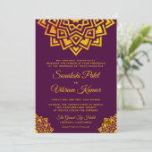 Invitation de mariage indien mandala or prune mode (Debout devant)